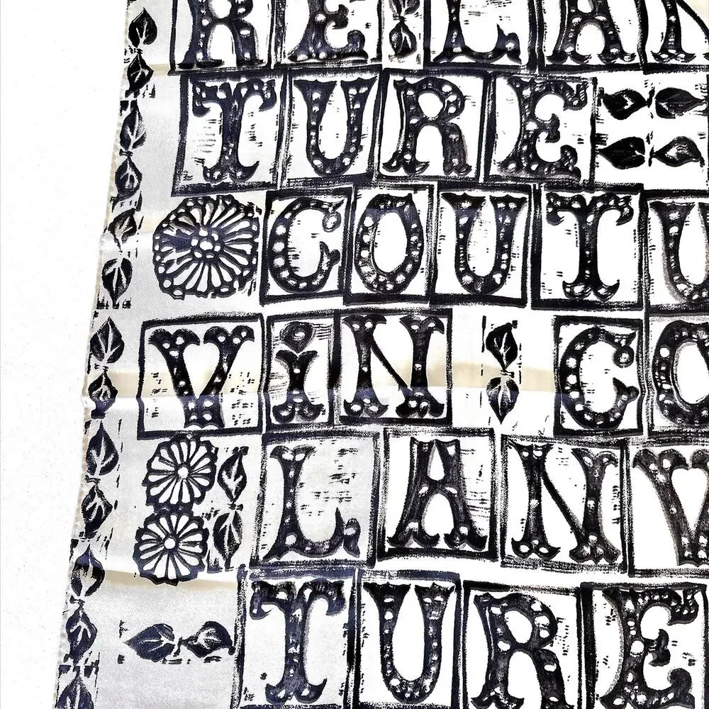 VINTAGE 1960S JEANNE LANVIN COUTURE SILK SCARF - BACK AND WHITE